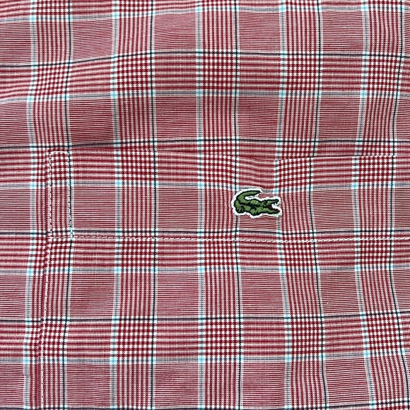 LACOSTE Plaid Button Down Shirt Size 45 / XL Red Blue - Picture 9 of 10